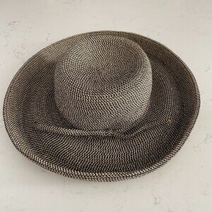 Wide Kettle Brim Classic Paper Poly Cotton Braided Sun Hat Black & Tan OS